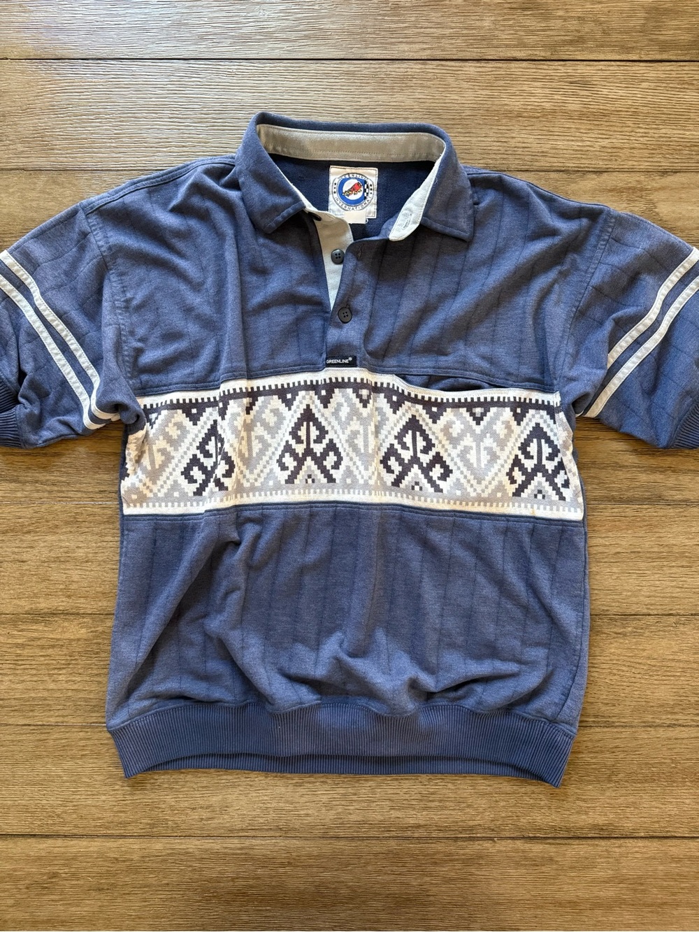 Greenline Internationa - Men’s Blue Patterned Short-Sleeve Polo Shirt